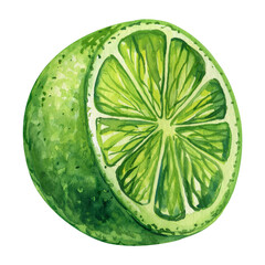 Watercolor lime, sliced citrus fruit, botanical painting tropical illustration, fresh food isolated