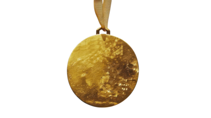 Shining gold medal hanging against a vibrant background, symbolizing achievement and victory