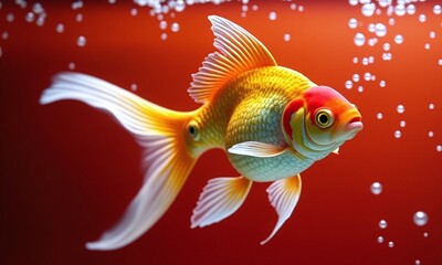 Fototapeta premium Vibrant goldfish Underwater scene Bright orange and white