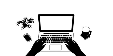 A person typing responses in a foreign language during an online class, Illustration