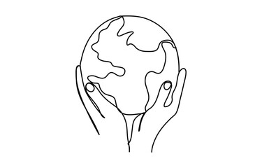 line drawing of two hands holding the Earth, World Environment Day