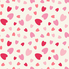 Seamless pattern of pink hearts of different sizes and shades. Perfect for packaging, wrapping, backgrounds for Valentine's Day, birthday, wedding, mother's day