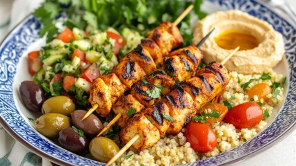 Colorful Mediterranean Chicken Skewers on Plate