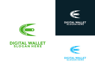 Abstract Digital Tech Wallet logo design template, Wallet with network and arrow logo design vector
