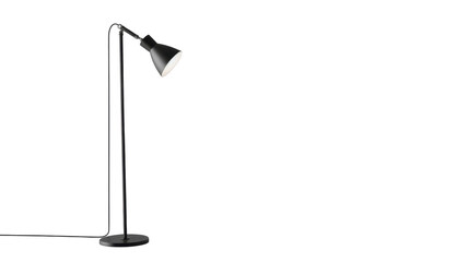 Elegant black floor lamp casts a modern touch on a vibrant yellow backdrop in a minimalist setting