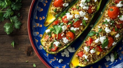 Colorful Mediterranean Stuffed Zucchini on a Plate