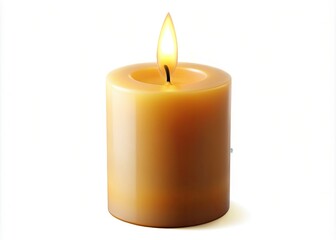 A single, burning candle flame, crisply isolated on white, perfect for food photography.