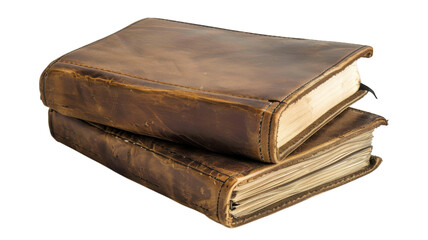 Leather-bound books resting on a vibrant yellow background evoke a sense of nostalgia and timeless wisdom