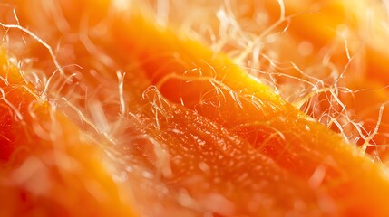 Close-up of orange fruit with white fibers.