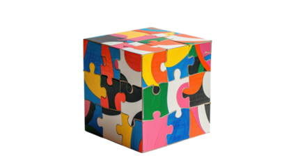 Colorful puzzle cube on a vibrant yellow background showcasing creativity and fun