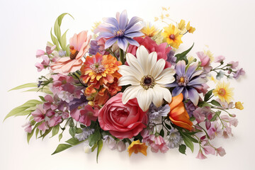 Fototapeta premium Bouquets of flowers on a white background. Flower themes. Floral arrangement. Florist profession. Sale of flowers. Purchase of flowers. PNG. Image for graphic designer. Image for flyers.