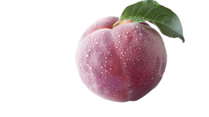 Freshly picked peach glistening with water droplets against a vibrant yellow background