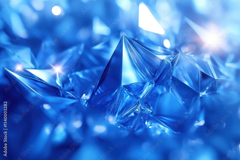 Poster abstract close-up of shimmering blue crystals with sharp geometric shapes.