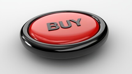 Bright red buy button on a white background for online shopping