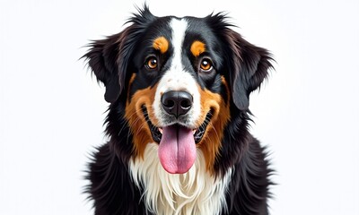 Bernese mountain dog portrait vibrant yellow background studio