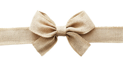 Beige burlap ribbon tied in rustic-style bow isolated on transparent background