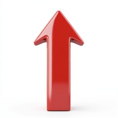 Red arrow pointing upwards on a plain white background indicating growth or progress