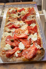 Pizza Tray Stuffed with Salami, Cheese and Olives