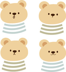 set of 4 bears  with striped clothes  vector , illustration