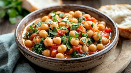 Mediterranean Chickpea Stew in Rustic Bowl