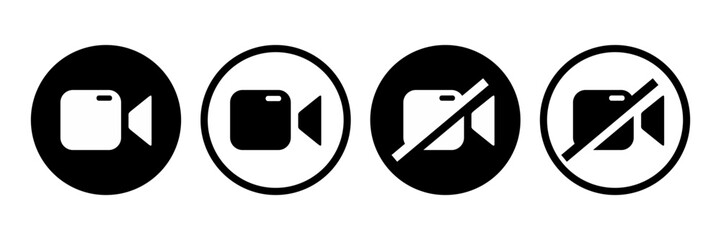 Camera video icon. Camera Off icon. No video . Camera mute symbol. Disable cam pictogram. Vector illustration. 