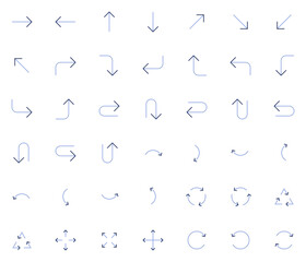 Vector Arrows icon set. Isolated arrow cursor collection. Simple modern pictogram shape - thin line duotone style (two colors).
