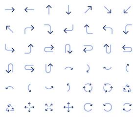 Vector Arrows icon set. Isolated arrow cursor collection. Simple modern pictogram shape - duotone bold line style.