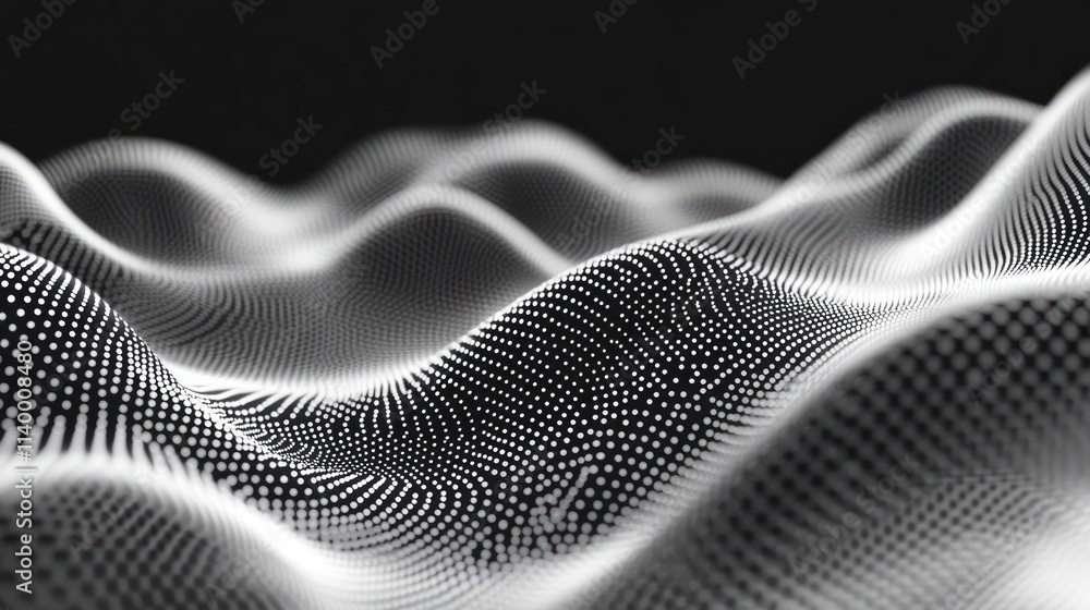 Poster Abstract representation of waves with a dotted pattern, suggesting depth and movement.