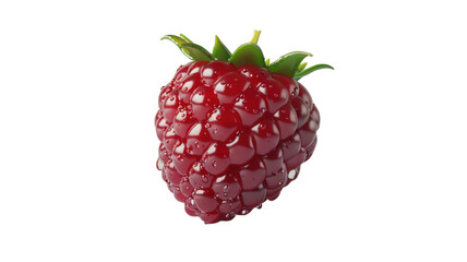 Vibrant red raspberry gleaming with droplets against a striking blue background during a summer day