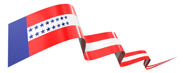 Fototapeta premium Tuamotu Archipelago flag - wavy ribbon isolated on white background - 3D illustration
