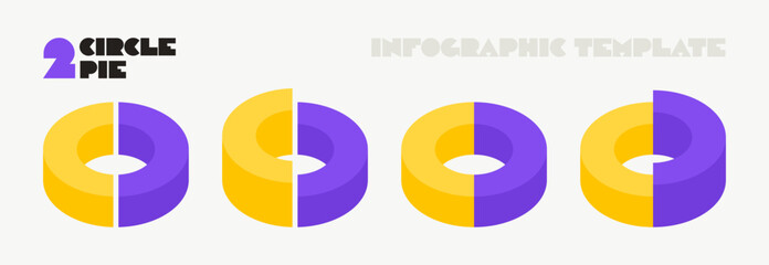Set of modern infographic with isometric circles consisting of two segment. Design for data visualisation, presentations, business reports and infographic templates. Vector illustration
