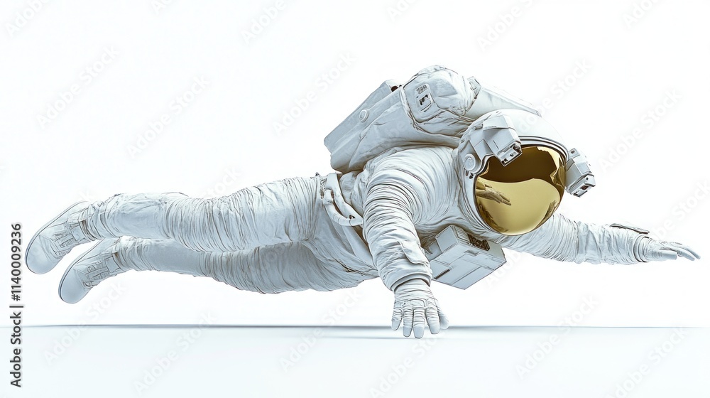 Poster a floating astronaut in a white space suit with a reflective visor.