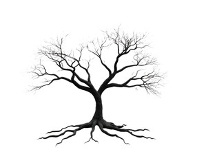Fototapeta premium Tree with Bare Branches and Roots Illustration
