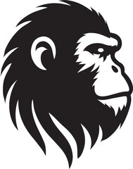 A striking, stylized graphic of a Ape head in profile view.