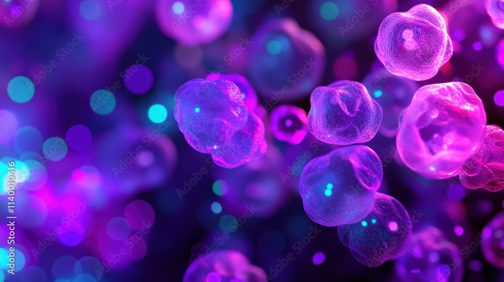 Poster abstract representation of colorful cells in a vibrant, blurred background.