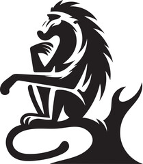 A striking, stylized silhouette of a baboon in profile view.