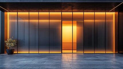Fototapeta premium A building with a large window and a door
