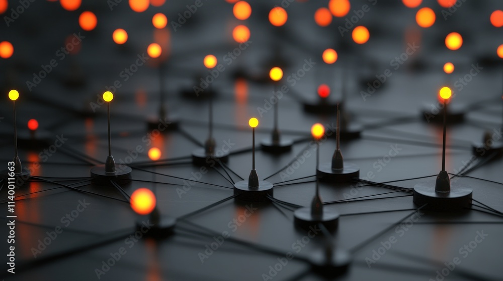 Aufkleber Abstract representation of interconnected nodes with glowing lights, suggesting a network or data flow.