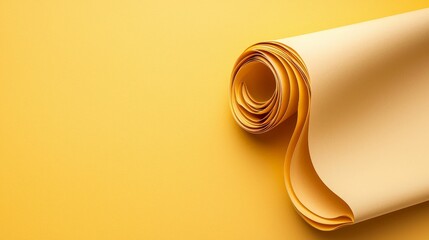 background concept. Curled beige paper against a vibrant yellow background.