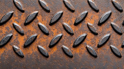 background concept. Rusty metal surface with diamond pattern and orange hues.