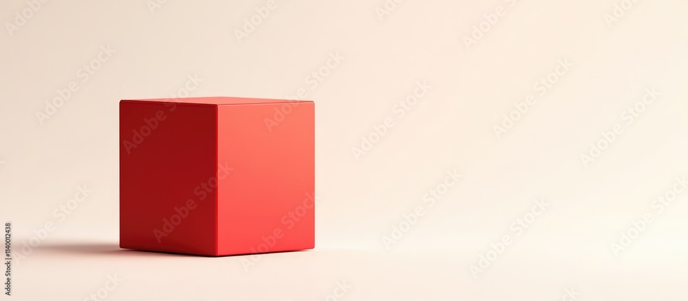 Poster red cube on a soft neutral background showcasing minimalistic design and spatial elegance in modern 