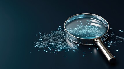 A magnifying glass examines blue binary code, illustrating the importance of data analysis in digital advertising and marketing research