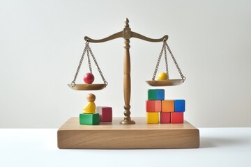 A balance scale shows a single red ball weighing less than a stack of colorful blocks, symbolizing unequal value or distribution.