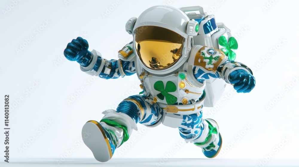 Leinwandbilder A colorful astronaut in a dynamic pose, showcasing a playful design with unique patterns.