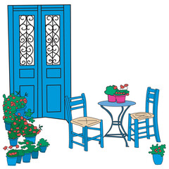 table and chairs in the garden