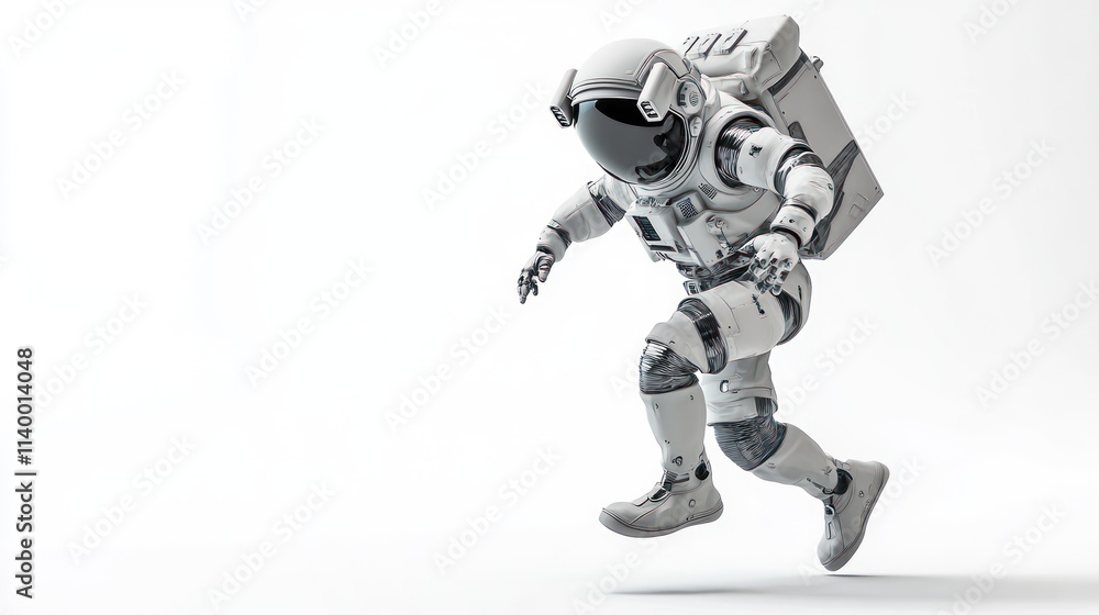 Aufkleber an astronaut in a spacesuit appears to be jumping against a white background.