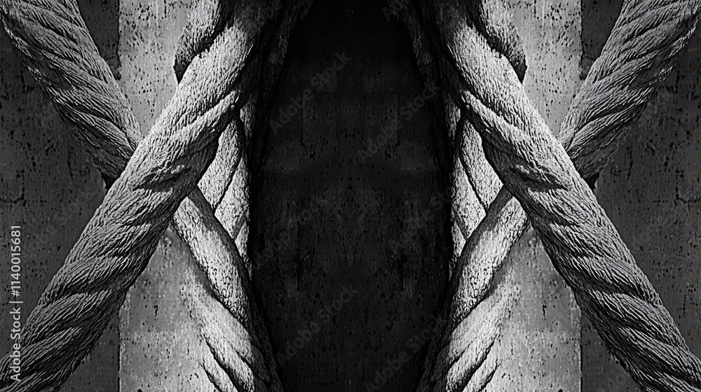 Poster abstract symmetrical pattern created by a bridge's cable sling in monochrome showcasing texture and 