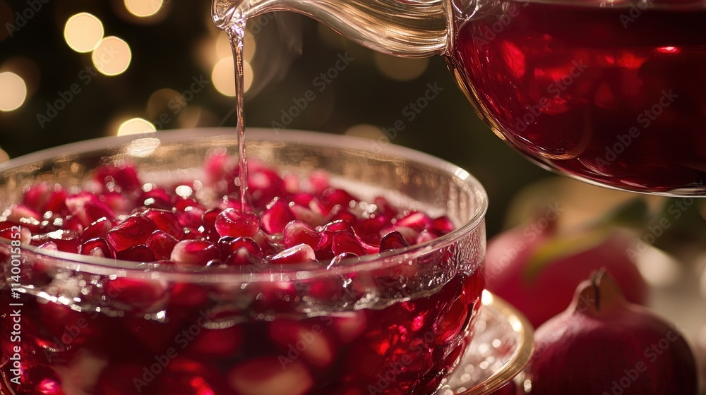 Aufkleber a close-up of a bowl of red beverage with floating petals, creating a festive atmosphere.