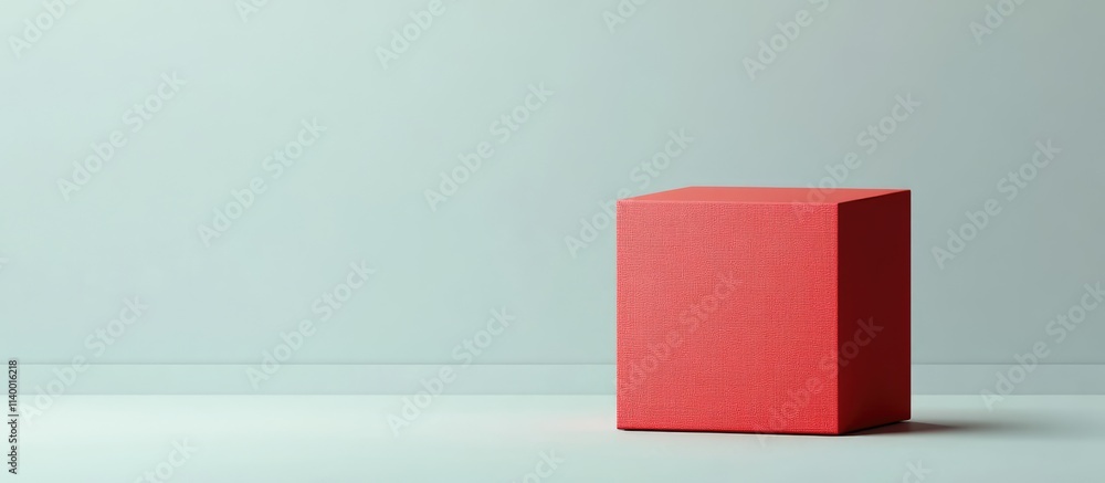 Poster red geometric box on subtle light background creating modern minimalist aesthetic for design and art