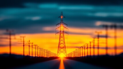 Electric Power Transmission Line at Sunset